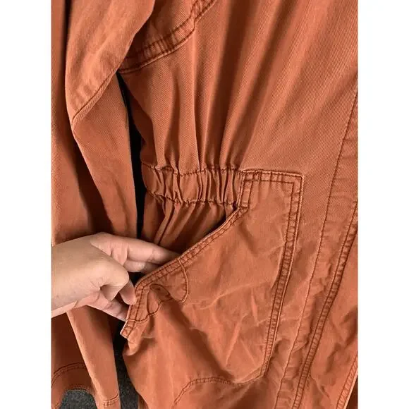 Anthropologie Longline Anorak Parka Cargo Jacket Coat M Rust Hooded Coat - Picture 9 of 16